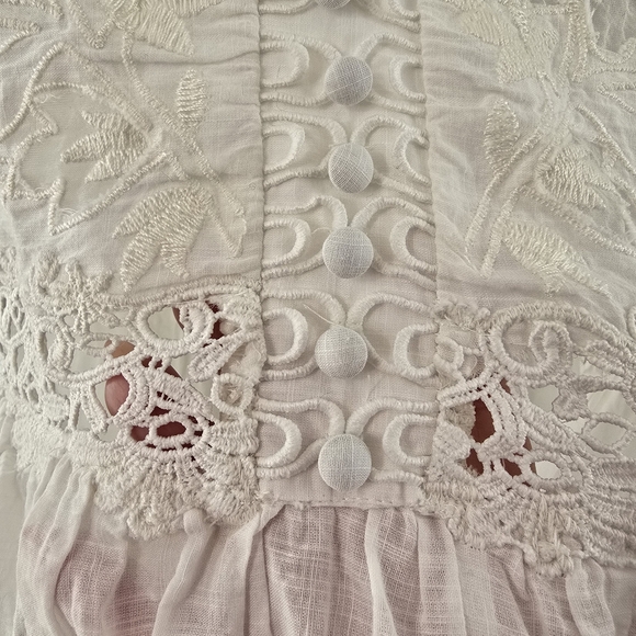 Anthropologie Lace-Trimmed Embroidered Mini Dress Anthro Size XS Off White Boho - Picture 13 of 16